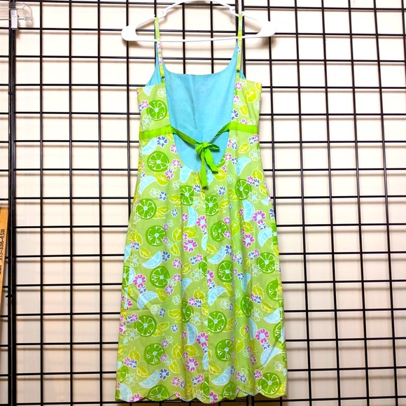 Lilly Pulitzer Green Backless Summer Dress with Back Tie, Fruits & Flowers Sz 2 - Picture 3 of 8